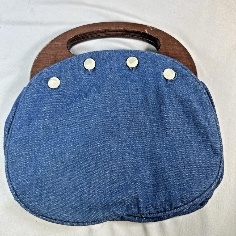 Vintage Bermuda Handbag Denim $ Buttons Permanent Interior Lining